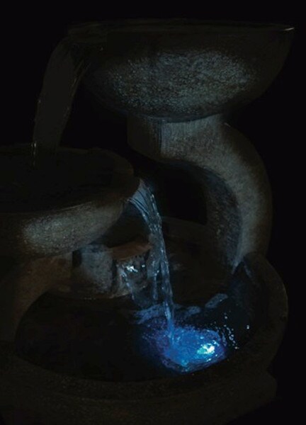 Lighted Asian Zen Three Bowl Garden Fountain Peaceful Sculptural Art
